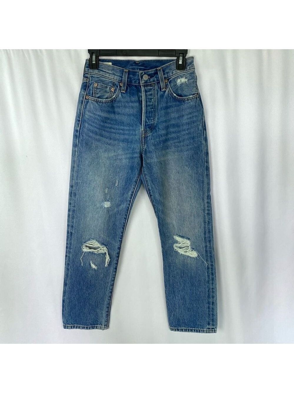 Levi's 501 Women's Original Straight Leg Blue Jeans Size W 24 X L26 Distressed C